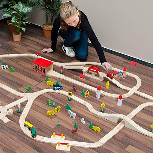 messefix Juego de tren de madera – 8 m de tren de juguete de madera para niños