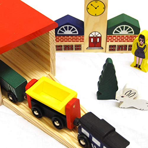 messefix Juego de tren de madera – 8 m de tren de juguete de madera para niños