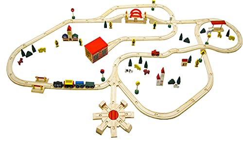 messefix Juego de tren de madera – 8 m de tren de juguete de madera para niños