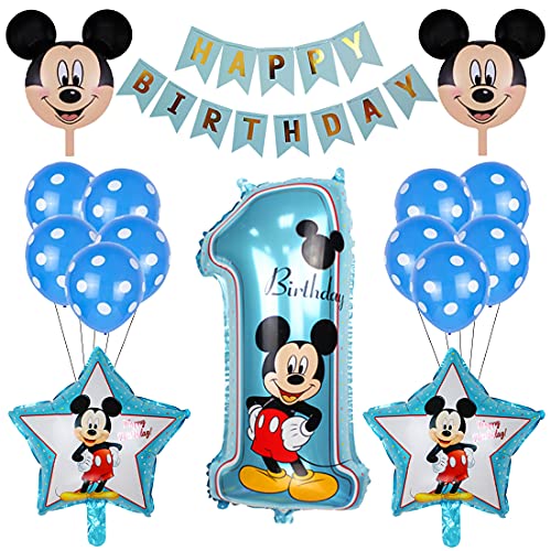 Mickey Globos HANEL-Decoraciones de Cumpleaños de Mickey Mouse, 1er Cumpleaños Bebe Azul Globos Decoracion Mouse Party Globos Latex Ballon para Party Comunion Bautizo Decoracion