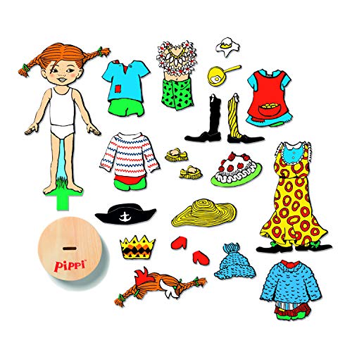 Micki & Friends 44380700 Pippi Calzaslargas magnético de 22 piezas de madera – Juego magnético de madera juguete para niños – A partir de 3 años – Astrid Lindgren