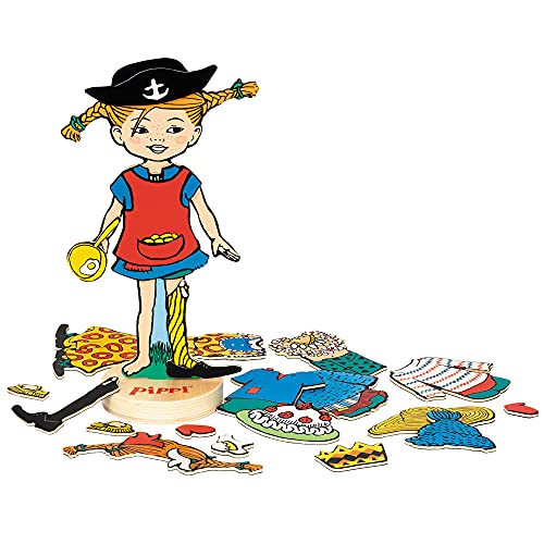 Micki & Friends 44380700 Pippi Calzaslargas magnético de 22 piezas de madera – Juego magnético de madera juguete para niños – A partir de 3 años – Astrid Lindgren