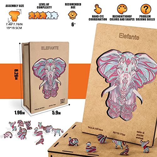 MILESTAR Rompecabezas de Madera Rompecabezas de Elefante 175 Piezas Puzzle Madera con Forma de Animal única Puzzle para Adultos y Niños Colección de Juegos Familiares Regalo