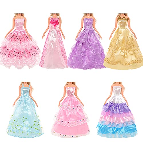 Miunana 41 Accesorios para Muñeca De 11.5 Pulgadas Y 28 - 30 Cm: 5 Vestidos + 4 Trajes De Animadora + 5 Trajes De Baño + 5 Vestidos De Novia + 6 Coronas + 6 Collares + 10 PCS Zapatos