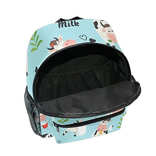 Mochila infantil para niñas y niños, diseño de vaca linda bolsa escolar con correa para el pecho y soporte para botellas, mochila para guardería preescolar, ligera