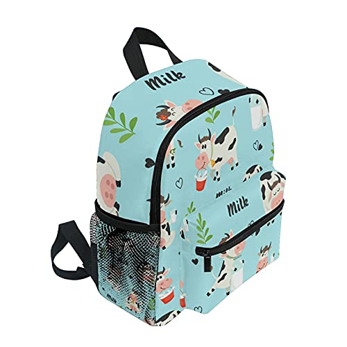 Mochila infantil para niñas y niños, diseño de vaca linda bolsa escolar con correa para el pecho y soporte para botellas, mochila para guardería preescolar, ligera