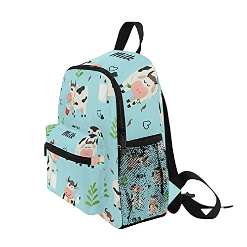 Mochila infantil para niñas y niños, diseño de vaca linda bolsa escolar con correa para el pecho y soporte para botellas, mochila para guardería preescolar, ligera