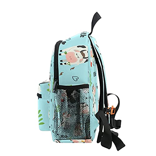 Mochila infantil para niñas y niños, diseño de vaca linda bolsa escolar con correa para el pecho y soporte para botellas, mochila para guardería preescolar, ligera