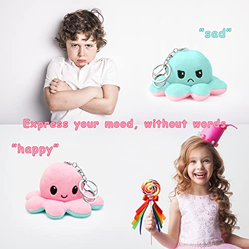 MOMSIV 2 llaveros de peluche de pulpo para niños, regalo de peluche, llavero, lavable, de doble cara, suave, muñecos de peluche para niñas