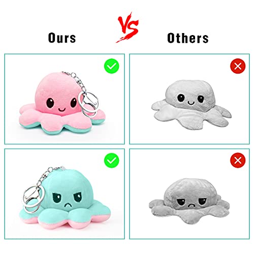 MOMSIV 2 llaveros de peluche de pulpo para niños, regalo de peluche, llavero, lavable, de doble cara, suave, muñecos de peluche para niñas