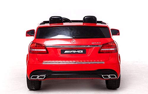 Mondial Toys Coche eléctrico para niños de 2 plazas Super SUV 2 baterías 12 V 4 x Motor Mercedes-Benz GLS63 AMG 4 x 4 AWD con asiento de piel ruedas de goma mando a distancia rojo