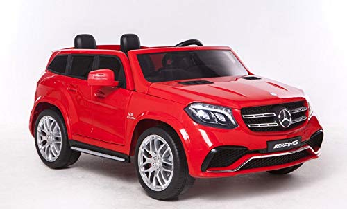 Mondial Toys Coche eléctrico para niños de 2 plazas Super SUV 2 baterías 12 V 4 x Motor Mercedes-Benz GLS63 AMG 4 x 4 AWD con asiento de piel ruedas de goma mando a distancia rojo