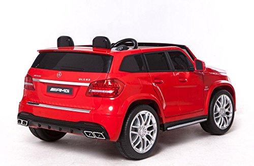 Mondial Toys Coche eléctrico para niños de 2 plazas Super SUV 2 baterías 12 V 4 x Motor Mercedes-Benz GLS63 AMG 4 x 4 AWD con asiento de piel ruedas de goma mando a distancia rojo