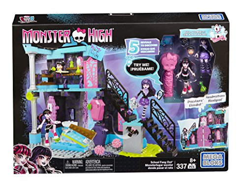 Monster High Mega Bloks School Fang out School Play Set con Draculaura y Elissabat Dolls