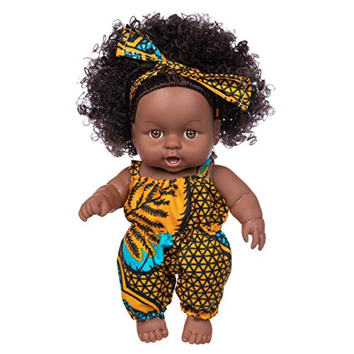 Muñeca de simulación para bebé, 20 cm, de Vinilo, Impermeable, Realista, Suave, Piel Negra, para niños, educación temprana,Lindo Cabello Rizado Regalos para niños muñeco Bebe