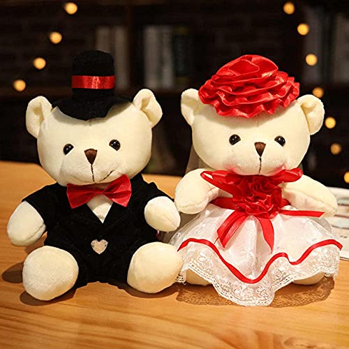 Muñecas rellenas 2 unids/Lote 25 cm Pareja Linda Osos de Boda Juguetes de Peluche Kawaii cariño Oso de Peluche muñecas rellenas Suaves Juguetes Amantes niñas Regalos de cumpleaños TINGG