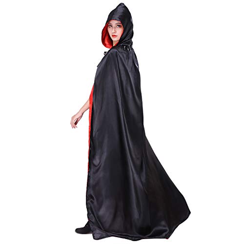 Myir Reversible Capa Negro Rojo con Capucha Adulto Niño Niña, Unisex Disfraces Disfraz de Halloween Hombre Mujer Brujo Bruja Vampira (L)