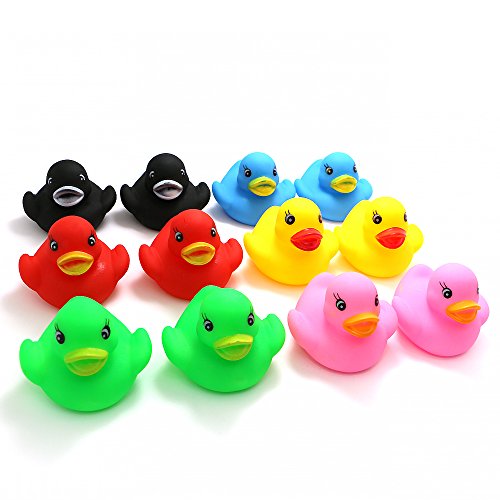 Novelty Place [Flotar y Pitar Patito de Goma Juguete para Bañera Baño del Bebé Pato de Goma para Niños Colores Variados (12 Unidades)