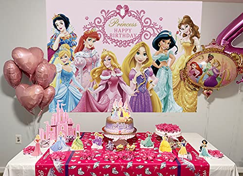 NSY Fondo de princesa rosa para baby shower para niña, 1er cumpleaños, decoración de fotografía, suministros de princesa para fiesta temática, banner (2,1 x 1,5 m)