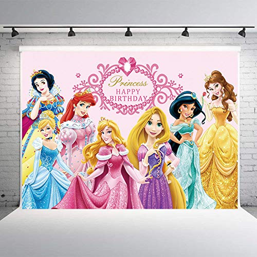 NSY Fondo de princesa rosa para baby shower para niña, 1er cumpleaños, decoración de fotografía, suministros de princesa para fiesta temática, banner (2,1 x 1,5 m)