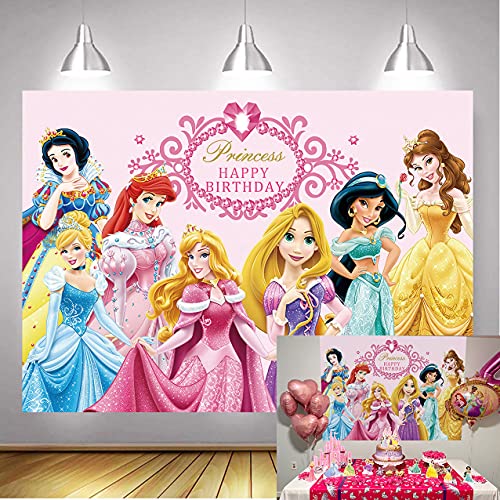 NSY Fondo de princesa rosa para baby shower para niña, 1er cumpleaños, decoración de fotografía, suministros de princesa para fiesta temática, banner (2,1 x 1,5 m)