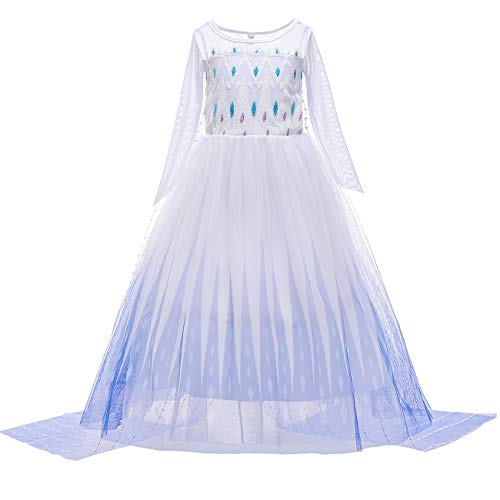 O.AMBW Elsa Disfraz niña Princesa Vestido Nieve Reina 2 Vestir Halloween Navidad Carnaval Fiesta cumpleaños Mascarada película Cosplay Disfraz Blanco Sobredimensionado Capa Vestido de Noche 3-10 años