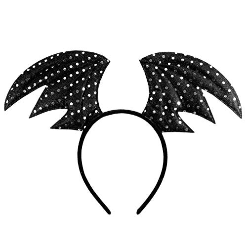 Oblique Unique® Diadema de murciélago con alas y lunares, accesorio para disfraz de Halloween, carnaval, fiestas temáticas, color negro y plateado