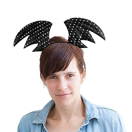 Oblique Unique® Diadema de murciélago con alas y lunares, accesorio para disfraz de Halloween, carnaval, fiestas temáticas, color negro y plateado