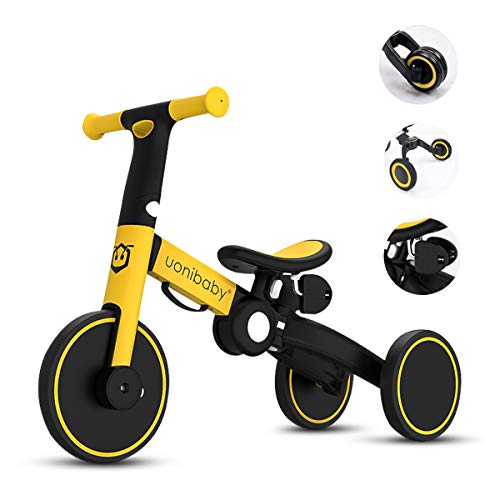 OLYSPM 4 en 1Bicicleta sin Pedales para Niños,Bicicleta para Niños Pequeños para Niños de 1.5 a 5 Años,sillín Ajustable,Lindo de Regalo Favorito del Niño(Amarillo)