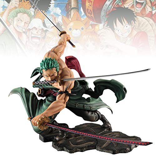 One Piece Roronoa Zoro Three Knives Big Thousand World Anime Heroes Figura 18cm New World-Figurilla Decoración Adornos Coleccionables Juguete Animaciones Modelo de Personaje