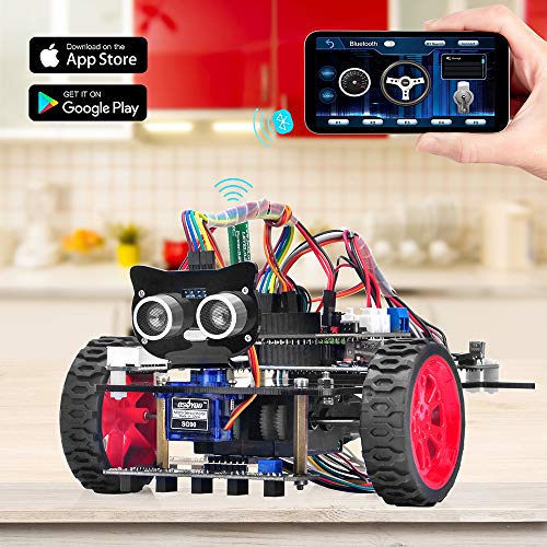 OSOYOO Model 3 Robot Car DIY Starter Kit for Arduino UNO | Remote Control App Educational Motorized Robotics for Building Programming Learning How to Code | IOT Mechanical Coding for Kids Teens Adults