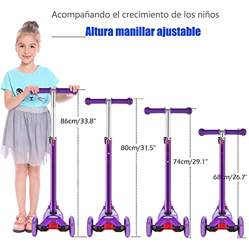 OUTCAMER Patinete Niño 3 a 12 Años Patinete 3 Ruedas con Led Luces Manillar Altura Ajustable 68-86cm para Niños y Niña Juegos Deportivos Scooter con Freno Posterior Monopatin Tres Ruedas Máxima 50 KG