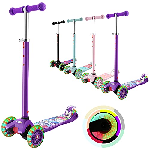 OUTCAMER Patinete Niño 3 a 12 Años Patinete 3 Ruedas con Led Luces Manillar Altura Ajustable 68-86cm para Niños y Niña Juegos Deportivos Scooter con Freno Posterior Monopatin Tres Ruedas Máxima 50 KG