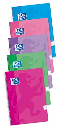 Oxford Cuadernos A4,Tapa Blanda, 80 Hojas, Cuadrícula 4x4, Pack 4+1 , Surtido colores tendencia