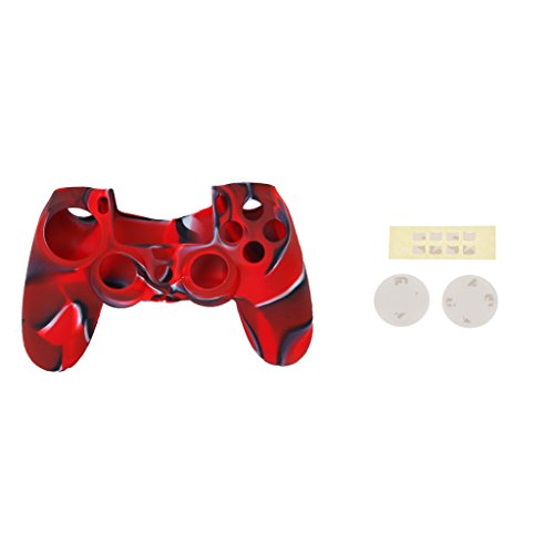 P Prettyia +Funda Silicona Case Camo para Sony Playstation 4 Mando PS4 Controller Rojo Negro