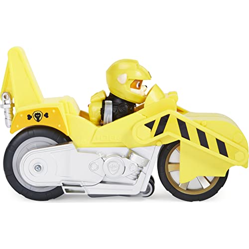 PAW PATROL Moto Pups Rubble’s Deluxe Pull Back Motorcycle Vehicle with Wheelie Feature and Figure Rubble-Vehículo Ruedas (Spin Master 6060543)