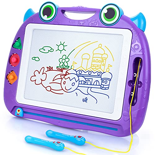 Peradix Pizarra Magnetica Infantil, 41.3*32cm Grande Magnético Pintura con Dos Bolígrafos y Tres Sellos, Tablero de Dibujo Mágico de Dibujos Animados Que es el Mejor Juguetes Educativos para Niños