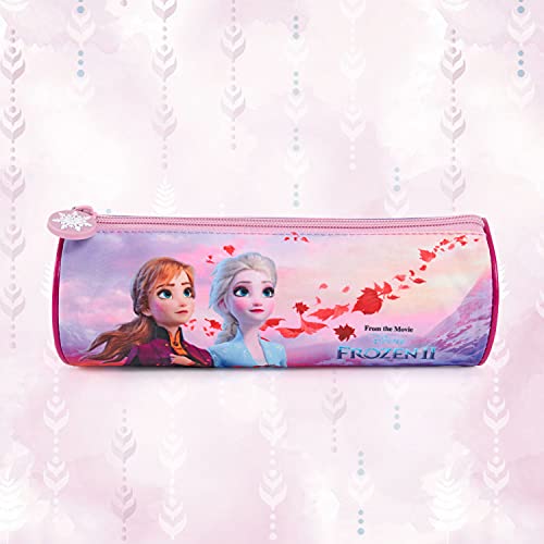 PERLETTI Estuche Escolar Disney Frozen 2 para Niñas con Cremallera - Bolsa para Lápices Niña con Elsa Ana y Olaf - Cartuchera Rosa Violeta Lila Escuela y Guardería para Chicas - 8x23x7 cm