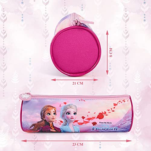 PERLETTI Estuche Escolar Disney Frozen 2 para Niñas con Cremallera - Bolsa para Lápices Niña con Elsa Ana y Olaf - Cartuchera Rosa Violeta Lila Escuela y Guardería para Chicas - 8x23x7 cm