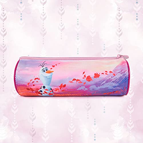 PERLETTI Estuche Escolar Disney Frozen 2 para Niñas con Cremallera - Bolsa para Lápices Niña con Elsa Ana y Olaf - Cartuchera Rosa Violeta Lila Escuela y Guardería para Chicas - 8x23x7 cm