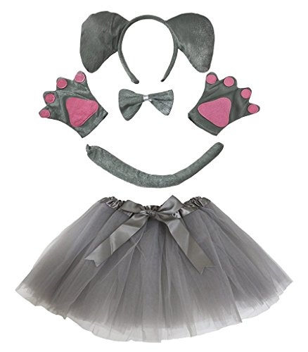 Petitebelle Diadema Bowtie Guantes de cola Tutu niña Disfraz de 5 piezas Un tamaño elefante gris