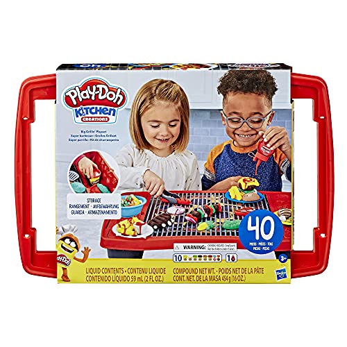 Play-Doh Kitchen Creations-Parrilla de Juguete para niños con 40 Piezas y 10 Colores (Hasbro E87425L0)