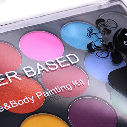 POFET Kit de pintura corporal para la cara, 15 colores, paleta profesional no tóxica,para espectáculos de arte,Halloween,fiesta de Colsplay,maquillaje corporal,pintura facial para niños