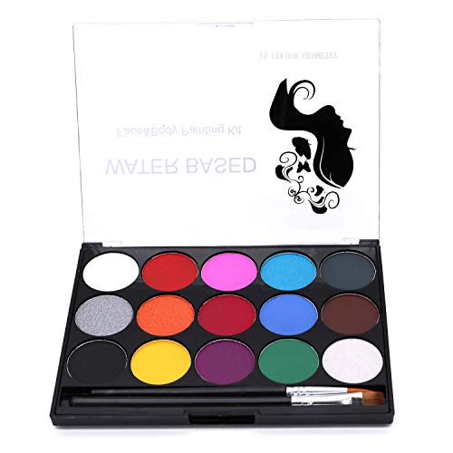 POFET Kit de pintura corporal para la cara, 15 colores, paleta profesional no tóxica,para espectáculos de arte,Halloween,fiesta de Colsplay,maquillaje corporal,pintura facial para niños