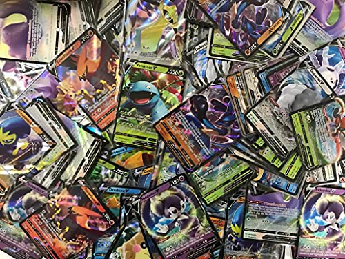 Pok Pokemon - Tarjetas sin doble (50 unidades, 1 V, GX o EX o VMAX Pokemon Tarjeta + 2 Tarjetas Brillantes Regalo + 1 Tarjetas Rare! + 1 Heartforcards® Toploader Sleeve