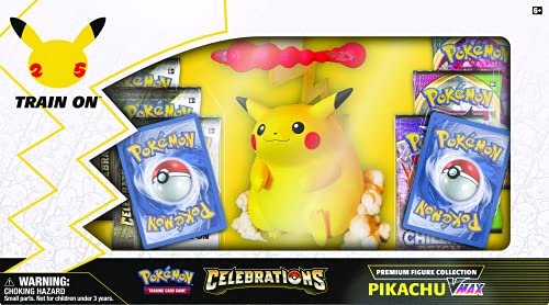 Pokémon | Celebrations Premium Figure Collection - Pikachu VMAX (25th Anniv) | Juego de Cartas | Edades 6+ | 2 Jugadores | Más de 10 Minutos de Tiempo de Juego