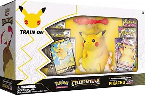 Pokémon | Celebrations Premium Figure Collection - Pikachu VMAX (25th Anniv) | Juego de Cartas | Edades 6+ | 2 Jugadores | Más de 10 Minutos de Tiempo de Juego