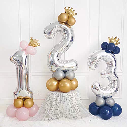 Ponmoo Foil Globo Número 1 Plata, Gigante Numeros 0 1 2 3 4 5 6 7 8 9 10-19 20-29 30 40 50 60 70 80 90 100, Grande Globos para La Boda Aniversario, Globo de Cumpleaños Fiesta Decoración