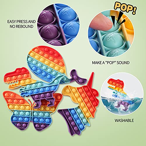 Pop it Fidget Toys Gigante Baratos Pack Juguetes Antiestrés Push Pop Bubble Sensorial Popit Fidget Toy Grande Juguete para Niños y Adultos（Set de 5 Arco Iris Unicornio, Mariposa, Dinosaurio, Ballena）