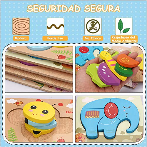 Pulchram Juego de Rompecabezas de Madera de 5 Piezas para Niños, Niñas, Juguetes Educativos de Aprendizaje para Niños Mayores de un Año, Regalos y Juegos para Niños en Automóviles, Aviones y Viajes